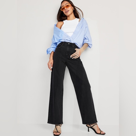 High Waisted Wide Leg Black Jeans - Picture 2 of 5